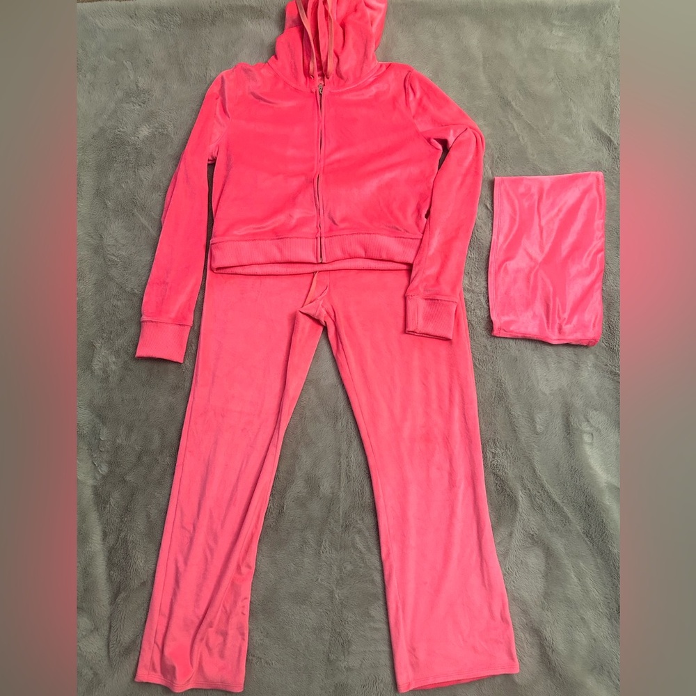 Aerie Velour set size Large/ Bandeau size Medium Neon Pink